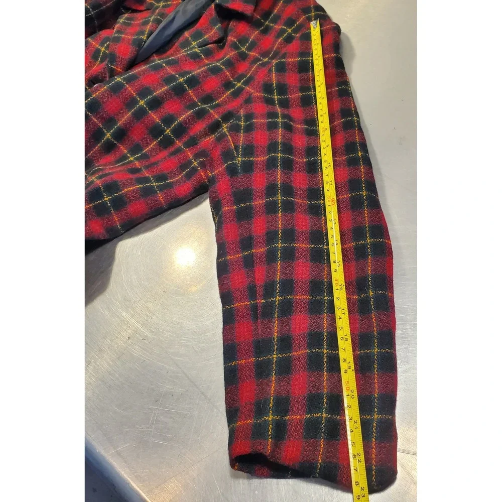 White Stag Woman Plaid Blazer Jacket Red Black Yellow Longline Coat Pockets